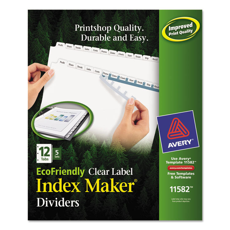 Index Maker Ecofriendly Print And Apply Clear Label Dividers With White Tabs, 12-Tab, 11 X 8.5, White, 5 Sets 1