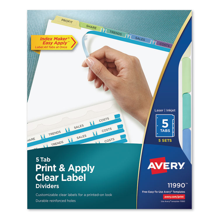 Print and Apply Index Maker Clear Label Dividers, 5-Tab, Color Tabs, 11 x 8.5, White, Contemporary Color Tabs, 5 Sets 1