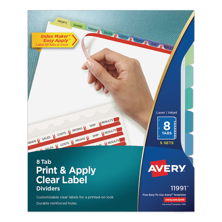 Print and Apply Index Maker Clear Label Dividers, 8-Tab, Color Tabs, 11 x 8.5, White, Contemporary Color Tabs, 5 Sets 1