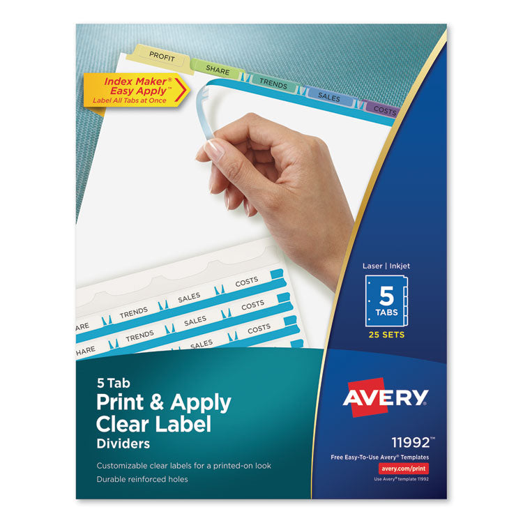 Print and Apply Index Maker Clear Label Dividers, 5-Tab, Color Tabs, 11 x 8.5, White, Contemporary Color Tabs, 25 Sets 1