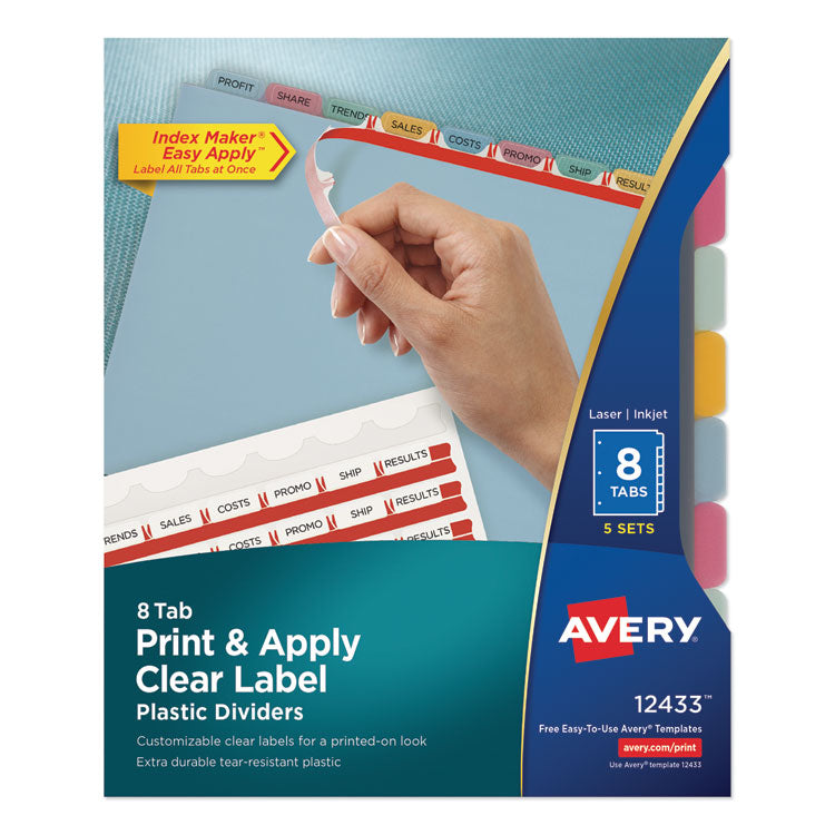 Print and Apply Index Maker Clear Label Plastic Dividers with Printable Label Strip, 8-Tab, 11 x 8.5, Assorted Tabs, 5 Sets 1