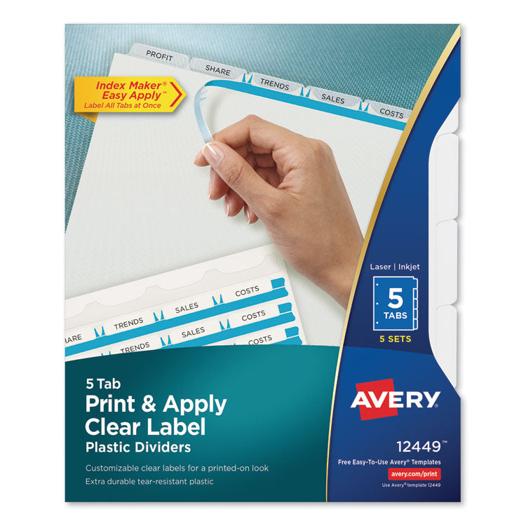 Print and Apply Index Maker Clear Label Plastic Dividers w/Printable Label Strip, 5-Tab, 11 x 8.5, Frosted Clear Tabs, 5 Sets 1