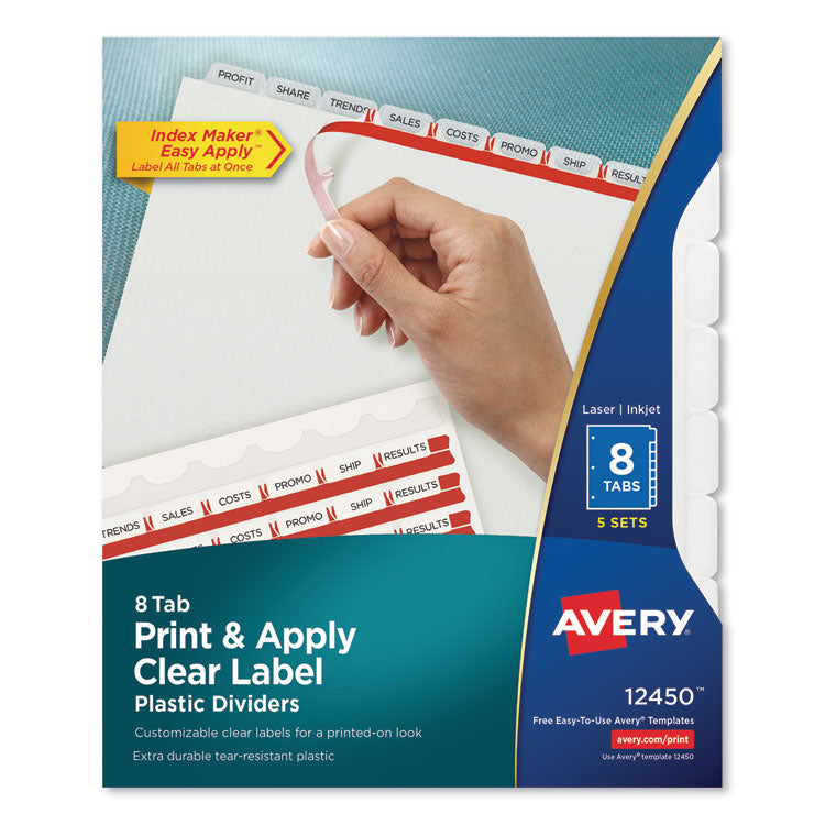 Print and Apply Index Maker Clear Label Plastic Dividers w/Printable Label Strip, 8-Tab, 11 x 8.5, Frosted Clear Tabs, 5 Sets 1