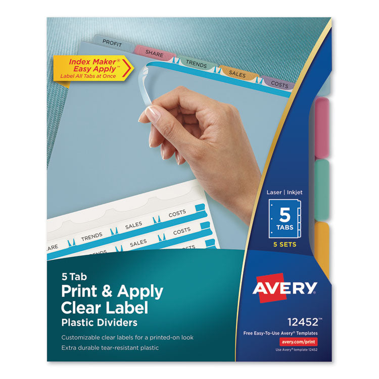 Print and Apply Index Maker Clear Label Plastic Dividers with Printable Label Strip, 5-Tab, 11 x 8.5, Assorted Tabs, 5 Sets 1