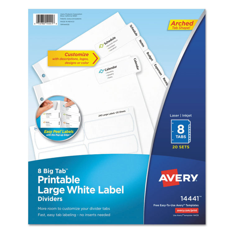 Big Tab Printable Large White Label Tab Dividers, 8-Tab, 11 x 8.5, White, 20 Sets 1