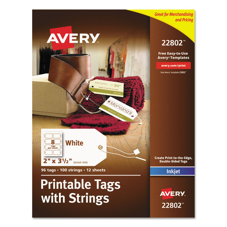 Printable Rectangular Tags with Strings, 2 x 3.5, Matte White, 96/Pack 1