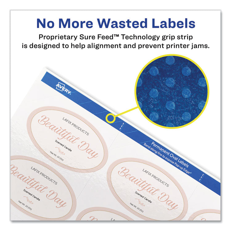 Oval Labels with Sure Feed and Easy Peel, 1.5 x 2.5, Glossy White, 180/Pack 3