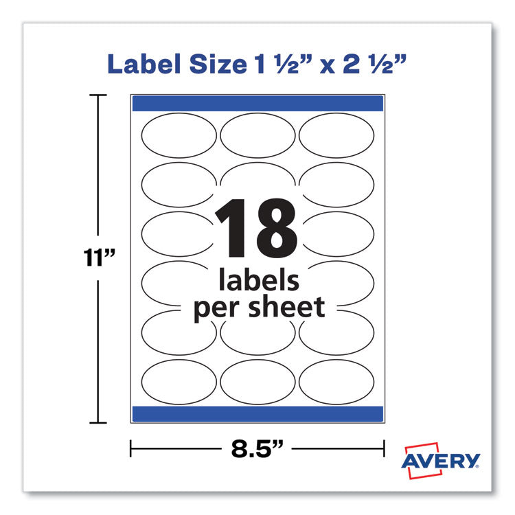 Oval Labels with Sure Feed and Easy Peel, 1.5 x 2.5, Glossy White, 180/Pack 5