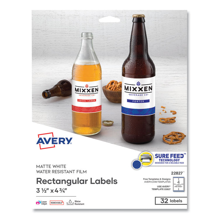 Removable Print-to-the-Edge White Labels w/ Sure Feed, 3.5 x 4.75, 32/Pack 1