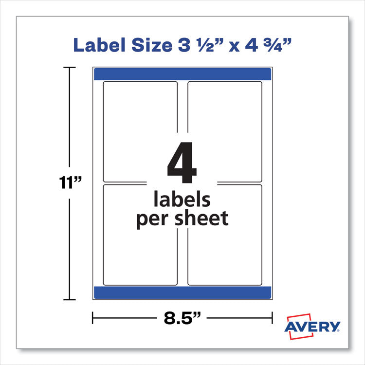 Removable Print-to-the-Edge White Labels w/ Sure Feed, 3.5 x 4.75, 32/Pack 5