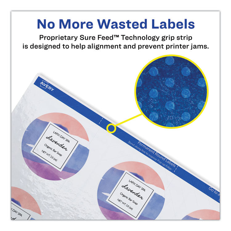 Round Print-To-The Edge Labels With Surefeed, 2.5" Dia, Glossy White, 90/pk 4