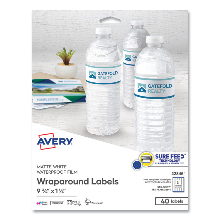 Water-Resistant Wraparound Labels w/ Sure Feed, 9.75 x 1.25, White, 40/Pack 1