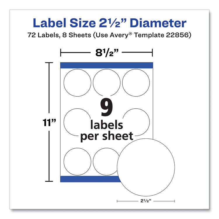 Durable White ID Labels w/ Sure Feed, 2.5" dia, White, 72/Pk 7