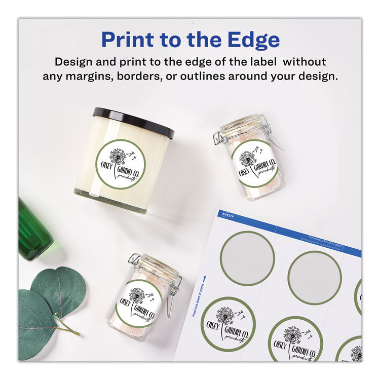 Round Print-to-the Edge Labels with SureFeed and EasyPeel, 2" dia, Matte White, 300/Pack 3