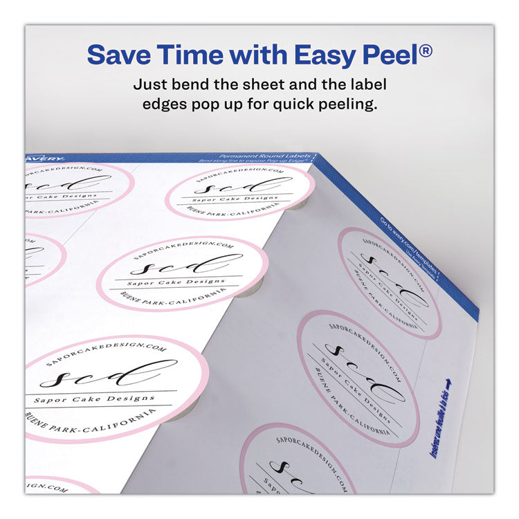 Round Print-to-the Edge Labels with SureFeed and EasyPeel, 2" dia, Matte White, 300/Pack 5