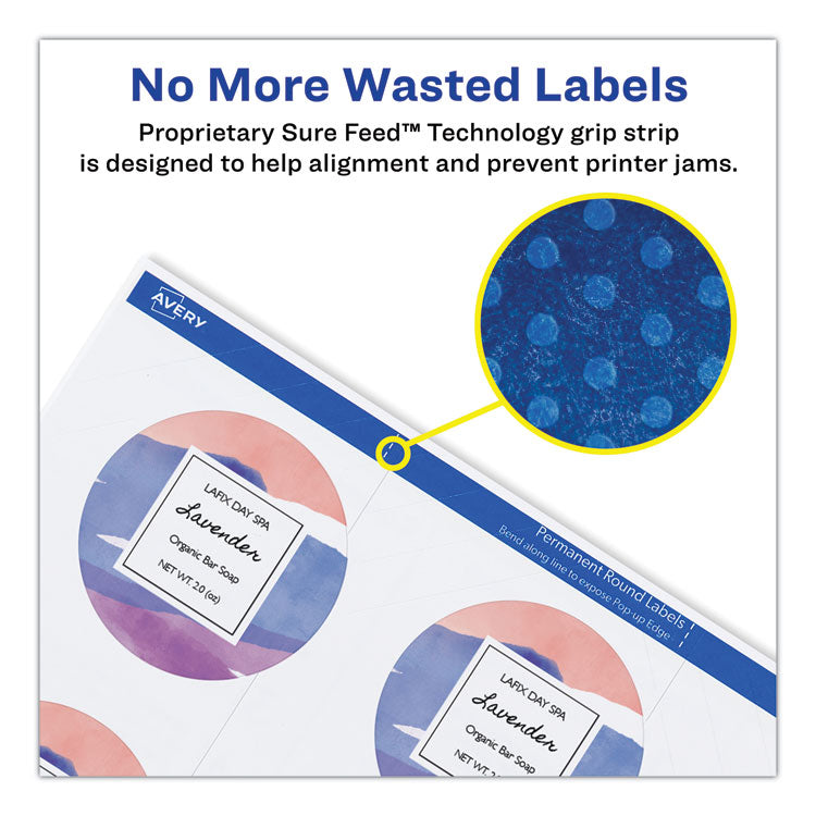 Round Print-to-the Edge Labels with SureFeed and EasyPeel, 2" dia, Matte White, 300/Pack 4