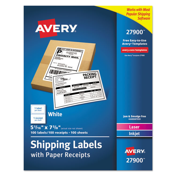 Shipping Labels With Paper Receipt Bulk Pack, Inkjet/laser Printers, 5.06 X 7.63, White, 100/box 2