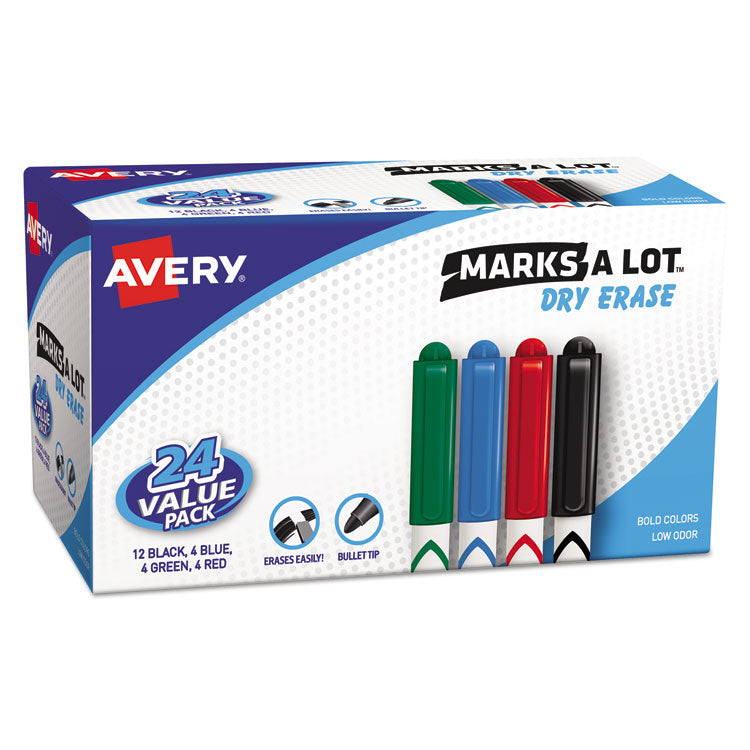 Marks A Lot Pen-Style Dry Erase Marker Value Pack, Medium Chisel Tip, Assorted Colors, 24/set (29860) 1