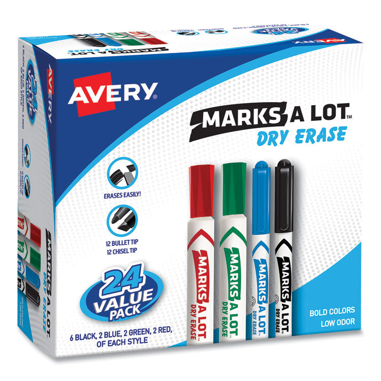 Marks A Lot Desk/pen-Style Dry Erase Marker Value Pack, Assorted Broad Bullet/chisel Tips, Assorted Colors, 24/pack (29870) 1