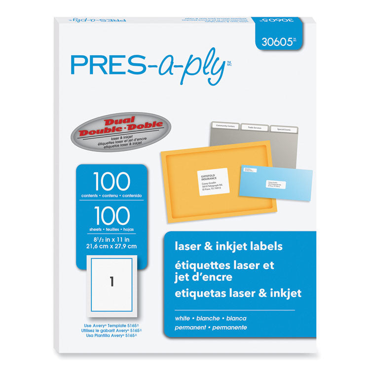 Labels, Laser Printers, 8.5 X 11, White, 100/box 1