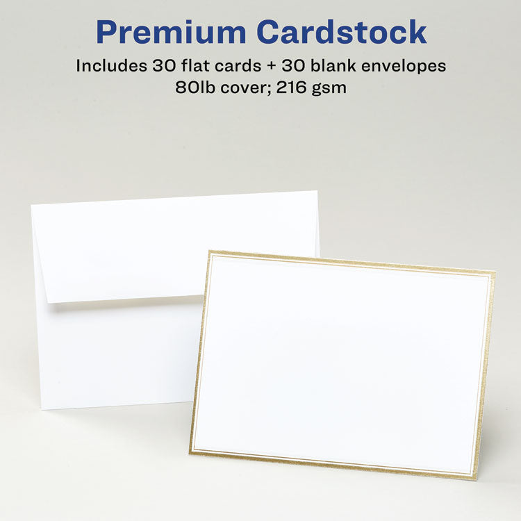 Invitation Cards with Metallic Border, Inkjet/Laser, 80 lb, 5 x 7, Matte White, 2 Cards/Sheet, 15 Sheets/Pack 3