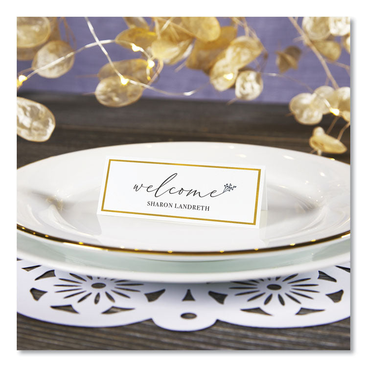 Tent Cards, White/Gold, 3.75" x 1.44", 6 Cards/Sheet, 25 Sheets/Pack 2