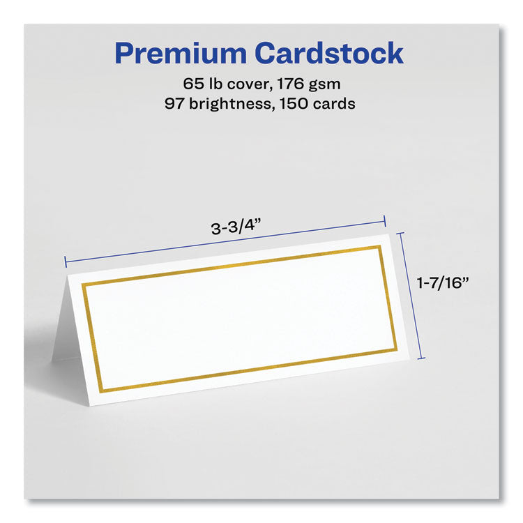 Tent Cards, White/Gold, 3.75" x 1.44", 6 Cards/Sheet, 25 Sheets/Pack 5