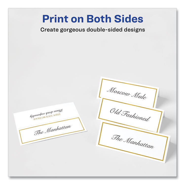 Tent Cards, White/Gold, 3.75" x 1.44", 6 Cards/Sheet, 25 Sheets/Pack 7