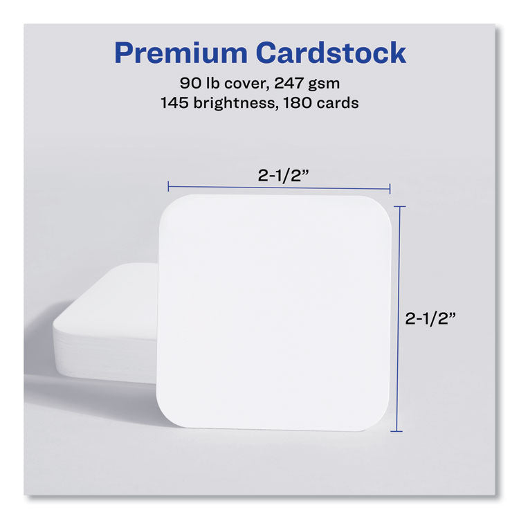 Square Clean Edge Cards with Sure Feed Technology, Laser, 2.5 x 2.5, White, 180 Cards, 9 Cards/Sheet, 20 Sheets/Pack 5