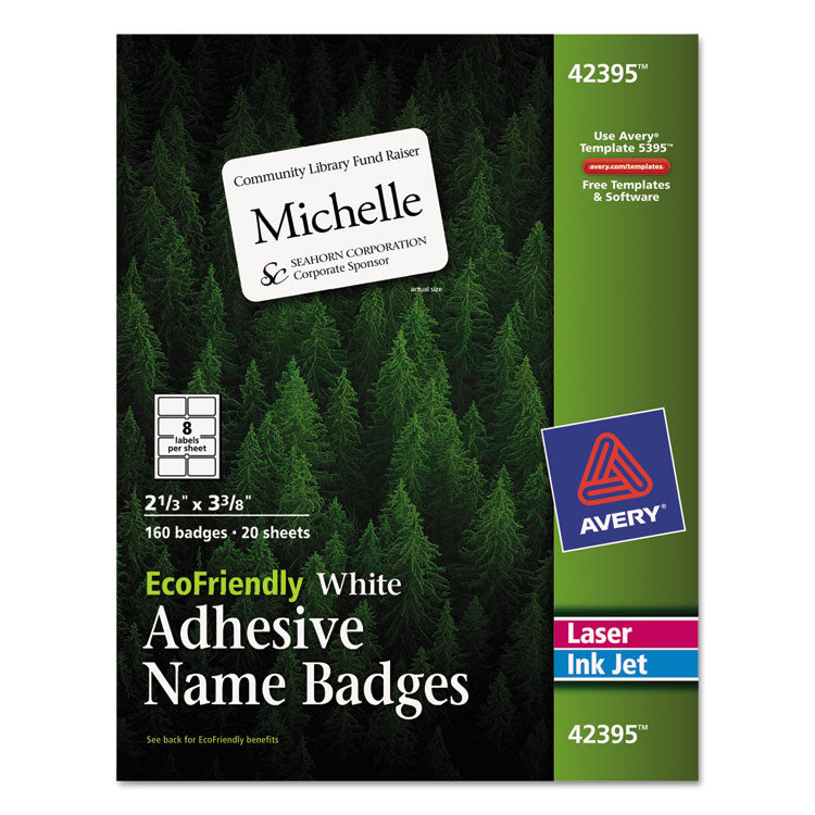 Ecofriendly Adhesive Name Badge Labels, 3.38 X 2.33, White, 160/box 1