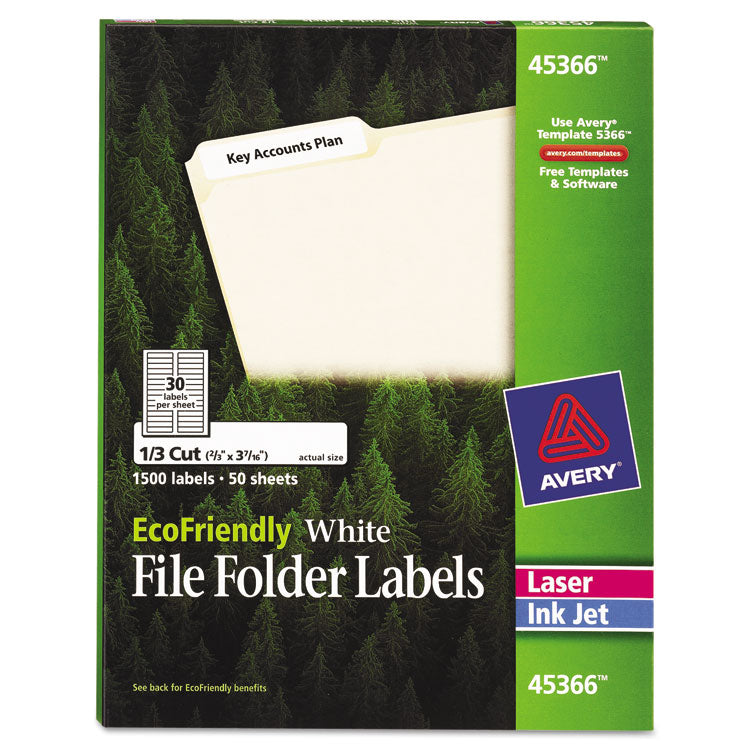 Ecofriendly Permanent File Folder Labels, 0.66 X 3.44, White, 30/sheet, 50 Sheets/pack 1