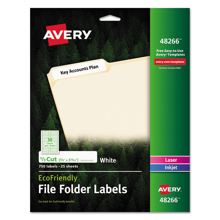 Ecofriendly Permanent File Folder Labels, 0.66 X 3.44, White, 30/sheet, 25 Sheets/pack 1