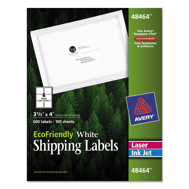 Ecofriendly Mailing Labels, Inkjet/laser Printers, 3.33 X 4, White, 6/sheet, 100 Sheets/pack 1