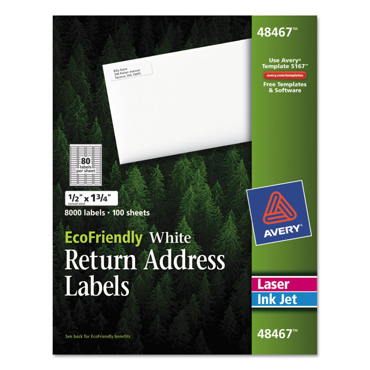 Ecofriendly Mailing Labels, Inkjet/laser Printers, 0.5 X 1.75, White, 80/sheet, 100 Sheets/pack 1