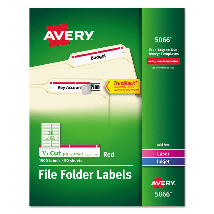 Permanent Trueblock File Folder Labels With Sure Feed Technology, 0.66 X 3.44, White, 30/sheet, 50 Sheets/box 1