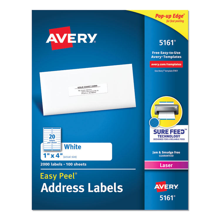 Easy Peel White Address Labels W/ Sure Feed Technology, Laser Printers, 1 X 4, White, 20/sheet, 100 Sheets/box 1