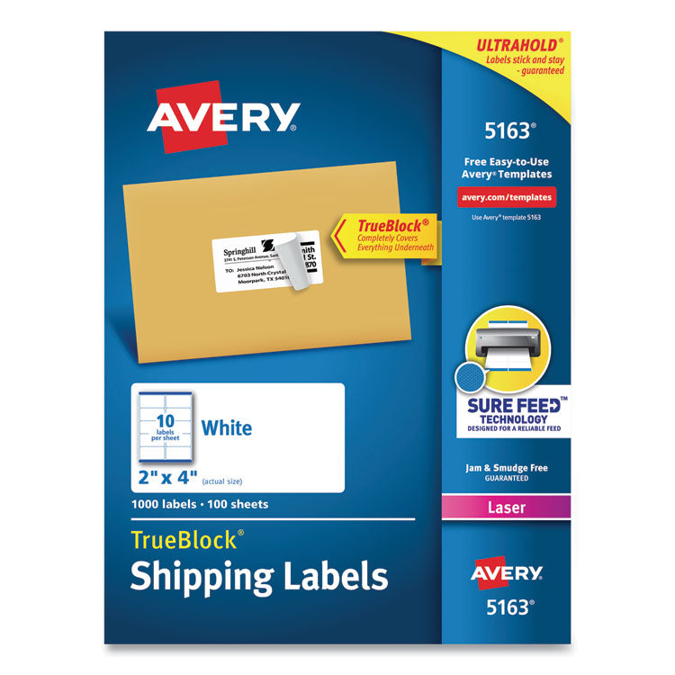 Shipping Labels W/ Trueblock Technology, Laser Printers, 2 X 4, White, 10/sheet, 100 Sheets/box 1