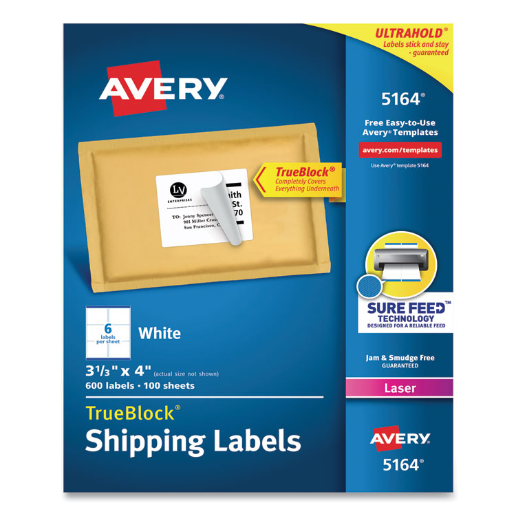 Shipping Labels W/ Trueblock Technology, Laser Printers, 3.33 X 4, White, 6/sheet, 100 Sheets/box 1