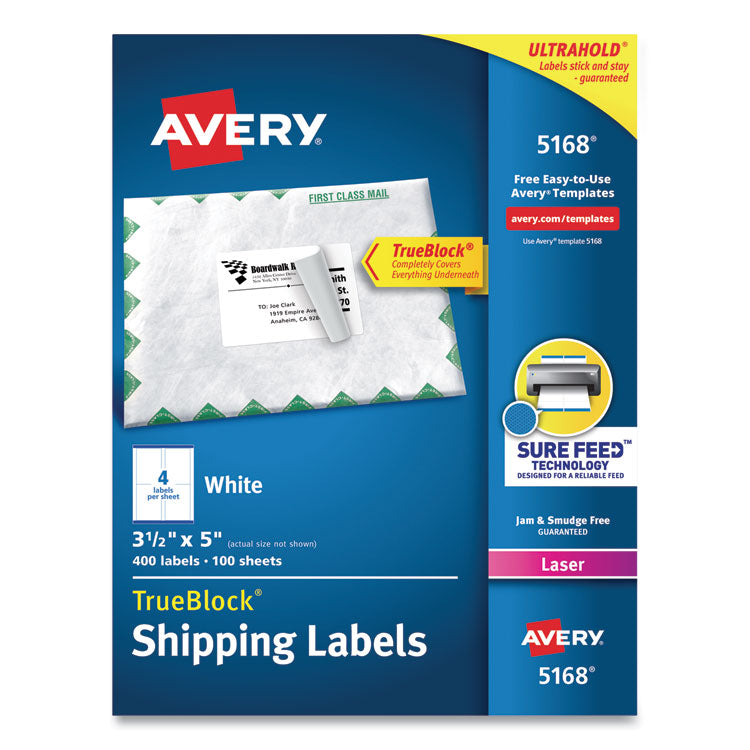 Shipping Labels W/ Trueblock Technology, Laser Printers, 3.5 X 5, White, 4/sheet, 100 Sheets/box 1