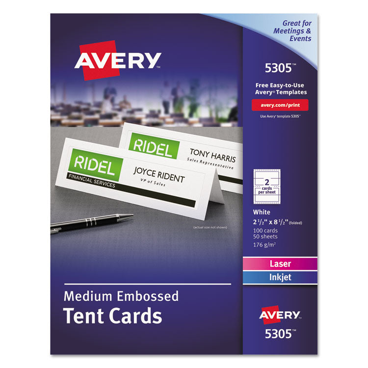 Medium Embossed Tent Cards, White, 2.5 X 8.5, 2 Cards/sheet, 50 Sheets/box 1