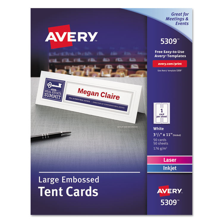 Large Embossed Tent Card, White, 3.5 X 11, 1 Card/sheet, 50 Sheets/box 1