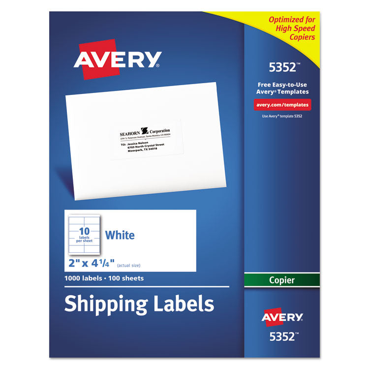 Copier Mailing Labels, Copiers, 2 X 4.25, White, 10/sheet, 100 Sheets/box 1