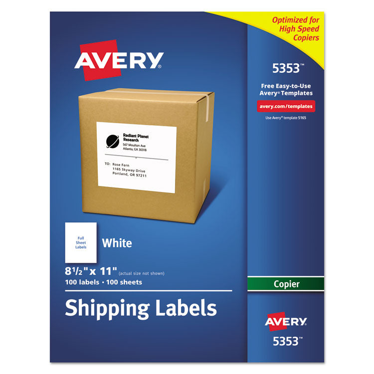 Copier Mailing Labels, Copiers, 8.5 X 11, White, 100/box 1