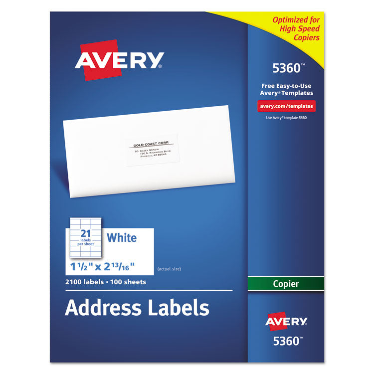 Copier Mailing Labels, Copiers, 1.5 X 2.81, White, 21/sheet, 100 Sheets/box 1