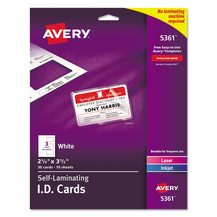 Laminated Laser/inkjet Id Cards, 2 1/4 X 3 1/2, White, 30/box 1