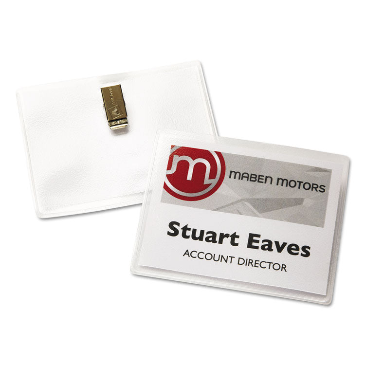 Clip-Style Name Badge Holder With Laser/inkjet Insert, Top Load, 4 X 3, White, 40/box 2