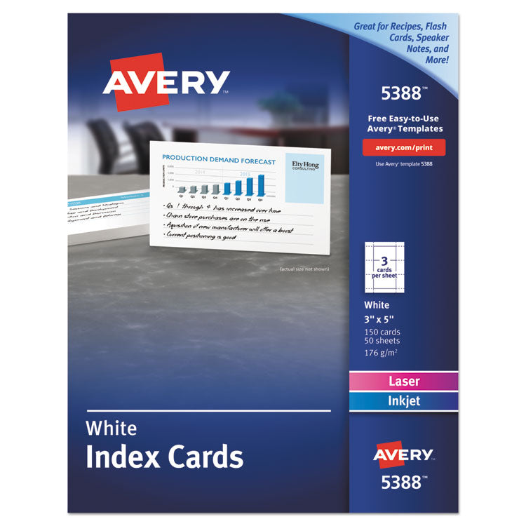 Printable Index Cards With Sure Feed, Unruled, Inkjet/laser, 3 X 5, White, 150 Cards, 3 Cards/sheet, 50 Sheets/box 1