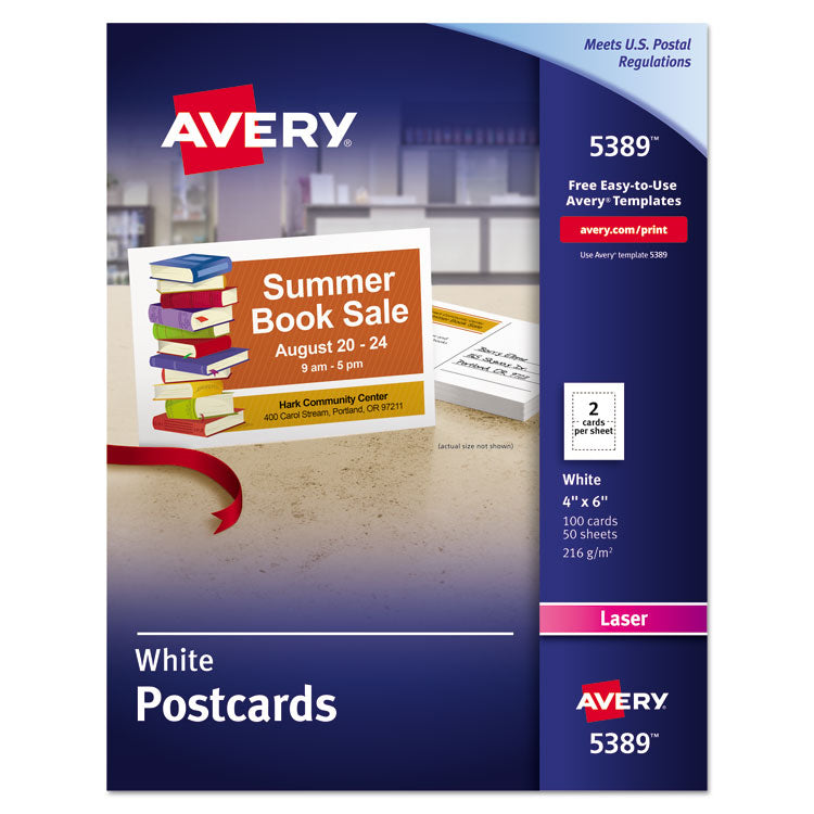 Printable Postcards, Laser, 80 Lb, 4 X 6, Uncoated White, 100 Cards, 2/cards/sheet, 50 Sheets/box 1