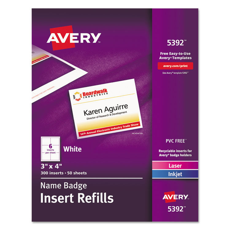 Name Badge Insert Refills, Horizontal/vertical, 3 X 4, White, 300/box 1