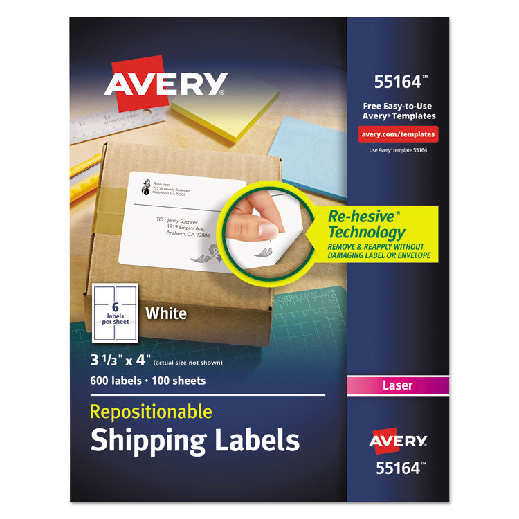 Repositionable Shipping Labels w/SureFeed, Laser, 3.33 x 4, White, 600/Box 1